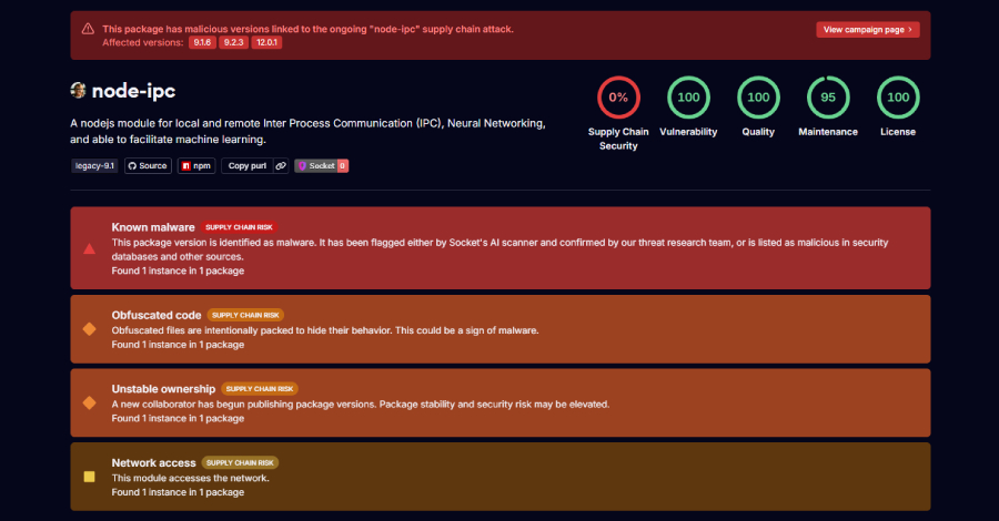 Stealer Backdoor Found in 3 Node-IPC Versions Targeting Developer Secrets info@thehackernews.com (The Hacker News)